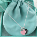 Double Heart Tag Enamel Necklace – Blue Edition