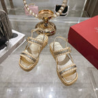 Platform Woven Sandals with Crystal Buckle
