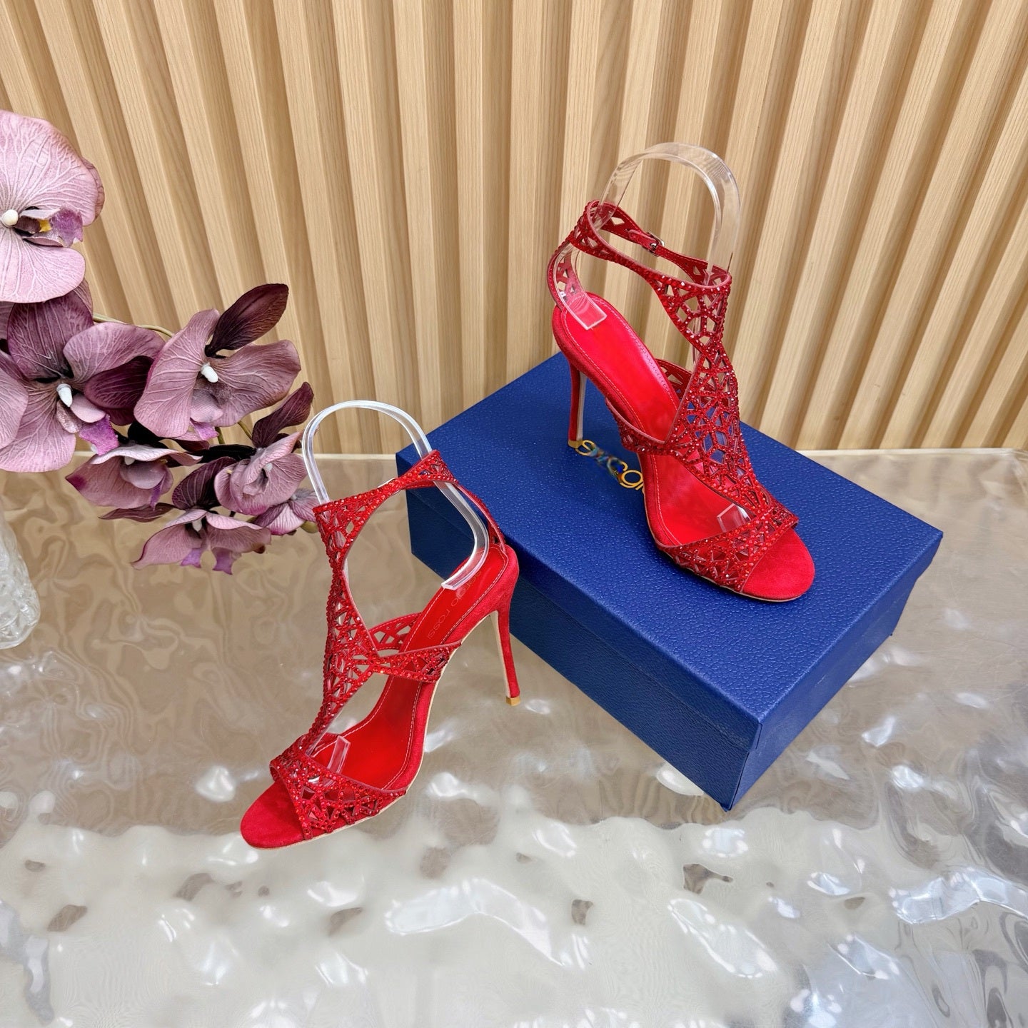 Glamour Silk & Crystal High Heels - (Top Quality)