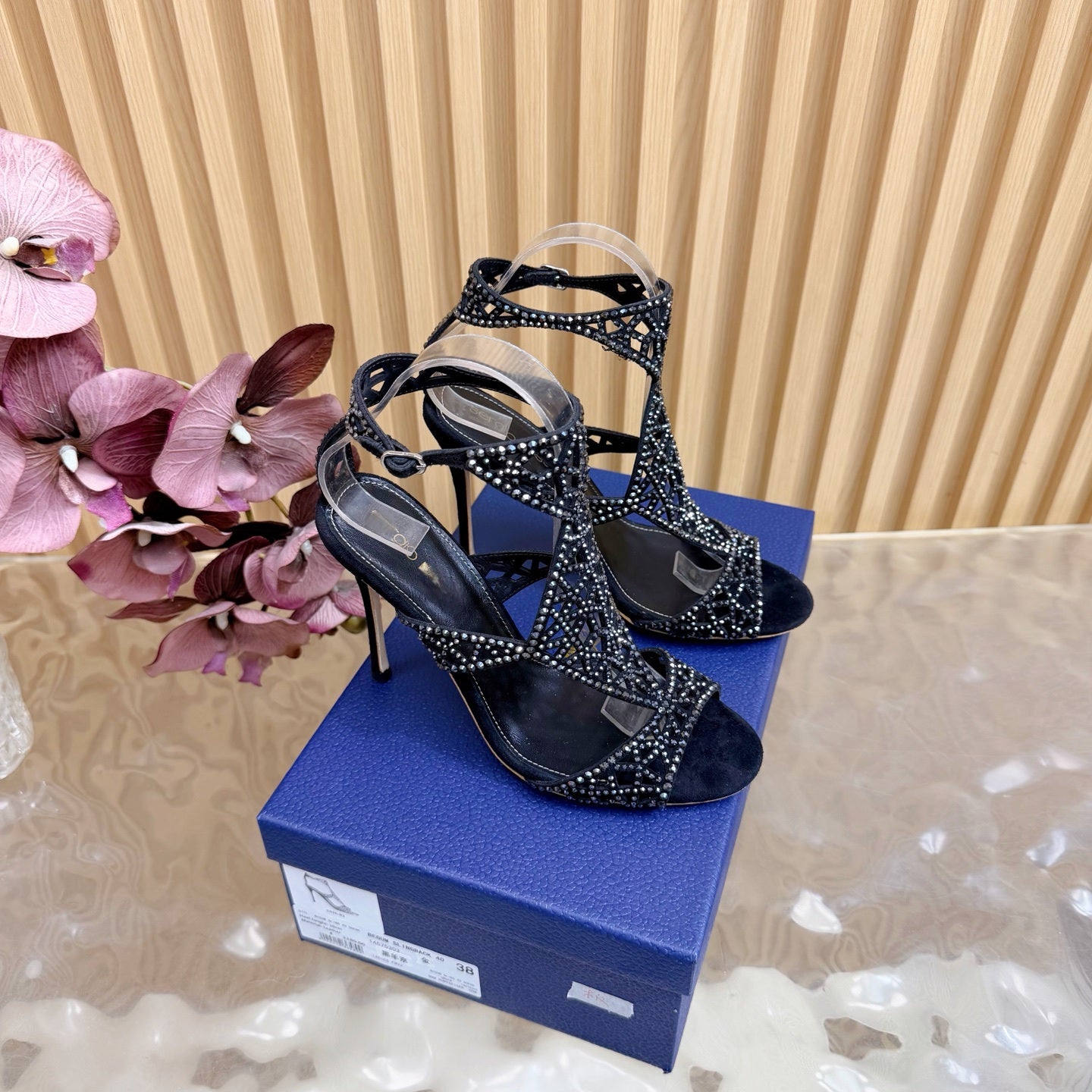 Glamour Silk & Crystal High Heels - (Top Quality)