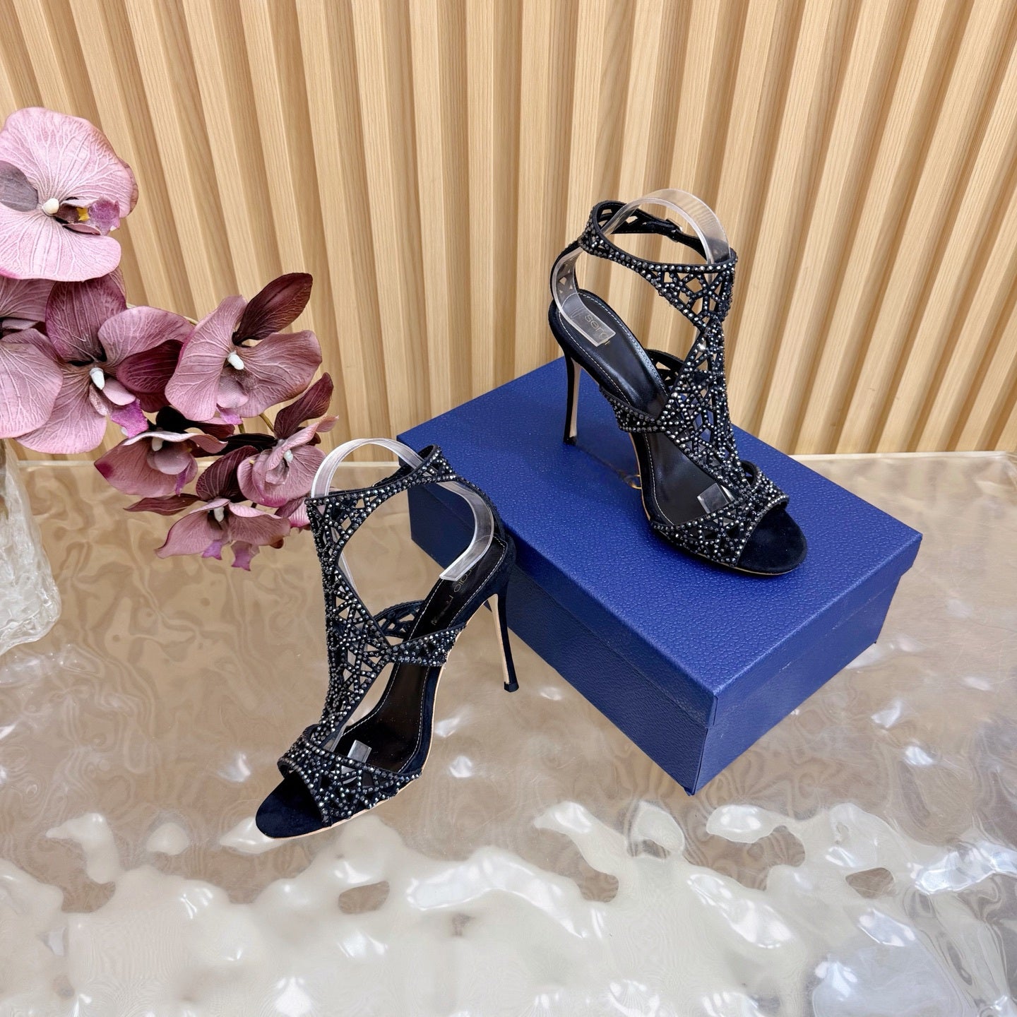 Glamour Silk & Crystal High Heels - (Top Quality)